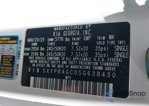 2025 Kia Telluride S z USA, uszkodzony, nr VIN 5XYP64GC0SG638430